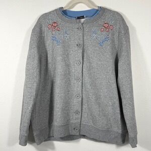 Vintage 90s Speculation Floral‎ Embroidered Cardigan Sweater XL Grey Grandmacore